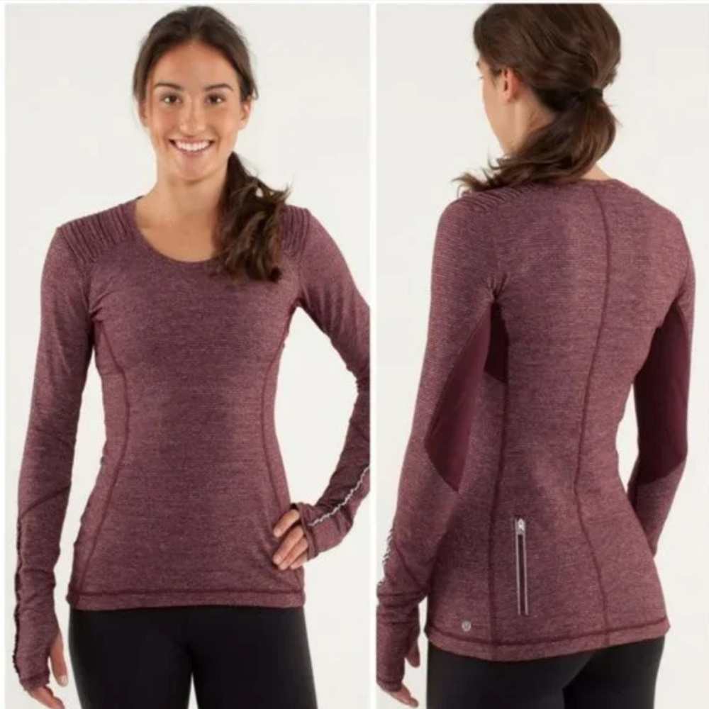 Lululemon Star Runner Long Sleeve Top Tonka Stripe Bordeaux Drama Heather Size 6
